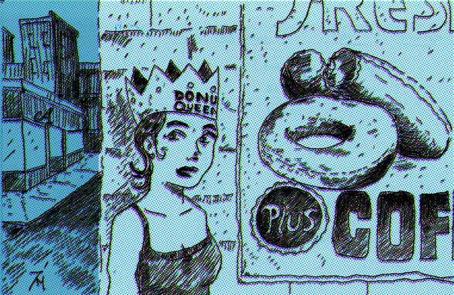 illustration of woman with a crown and a donut poster.