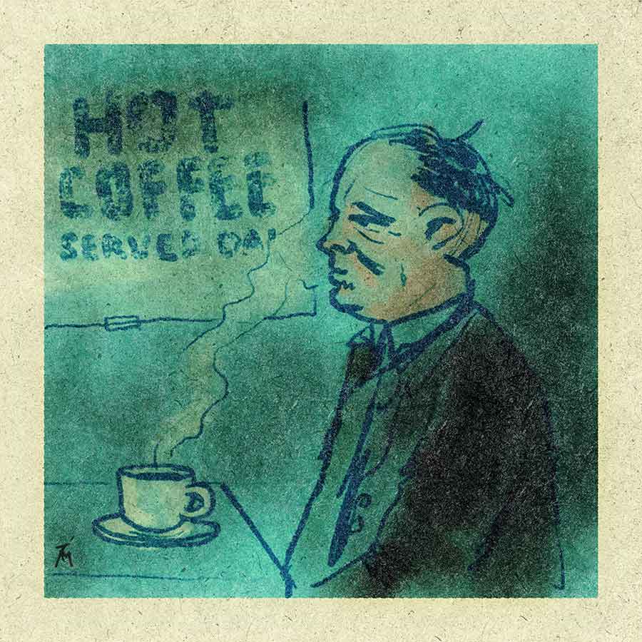 illustration of a single man drinking coffee.