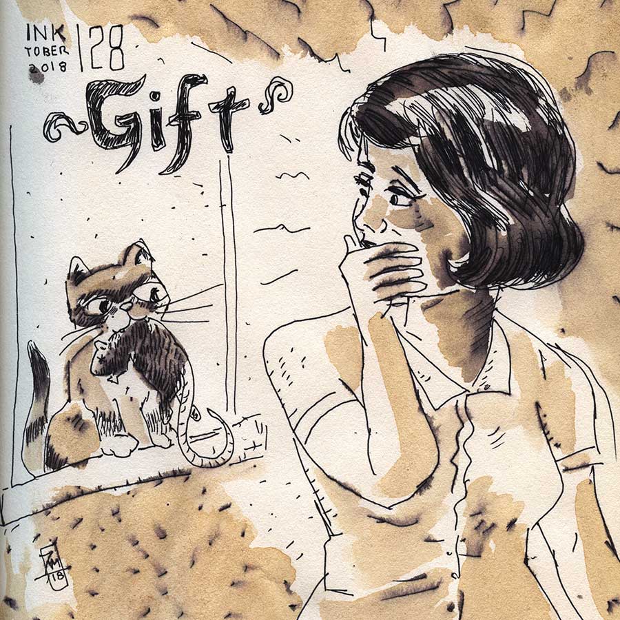 illustration title: Inktober 28: Gift.
