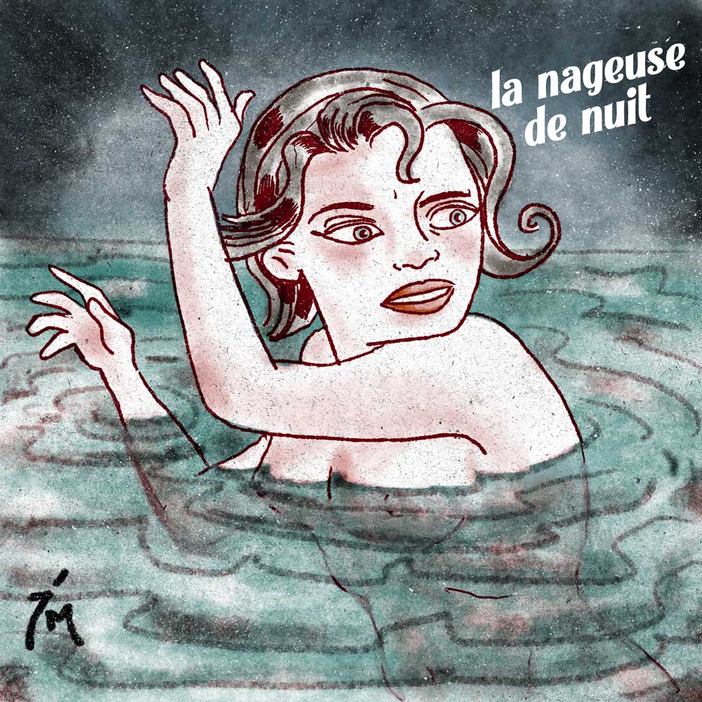 illustration titled: la nageuse de nuit (The Night Swimmer) 