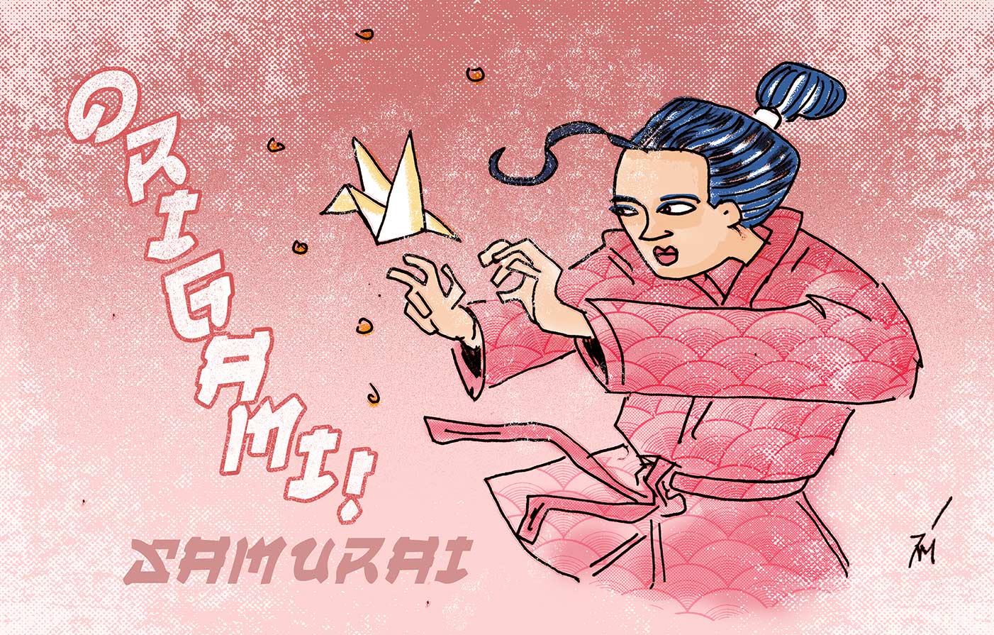 Woman in Kimono doing origami.