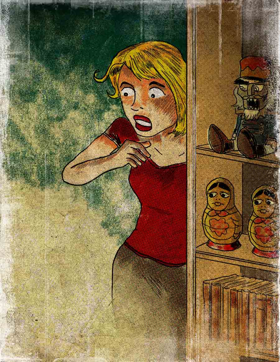 Illustration of woman frightened