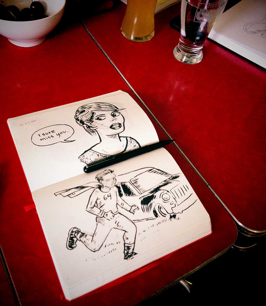 Photo of my my sketchbook while drawing with my friend Jason. Vancouver, BC, CANADA.