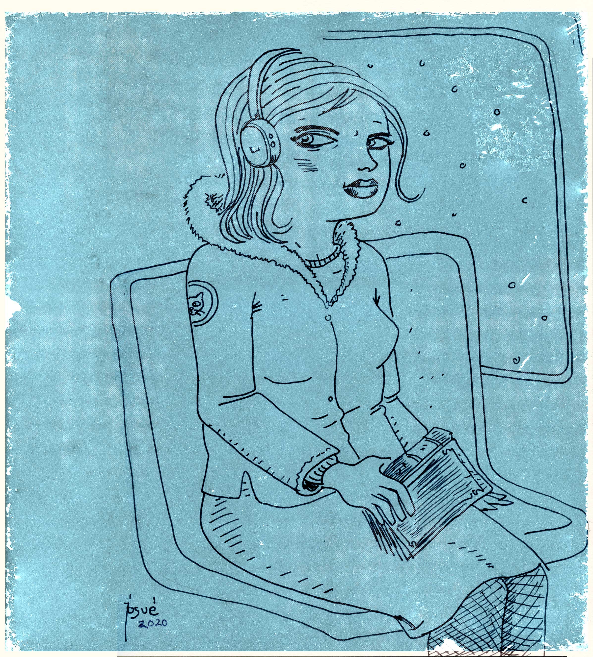 image of woman on the bus sitting alone.